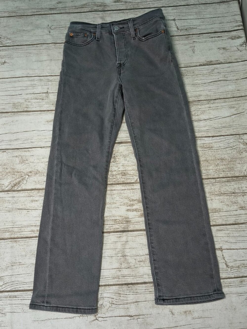 Levi’s Wedgie Straight Grey Denim High Rise Ankle Jeans Womens Size 26